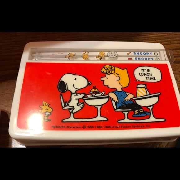 Peanuts Other - Peanuts Snoopy Lunch Box Bento Chopstick Container Red